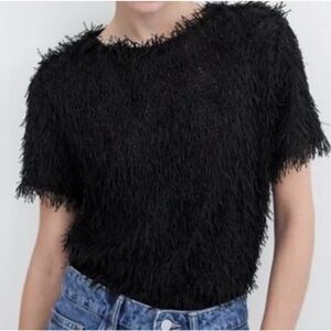 black Zara fringed top
